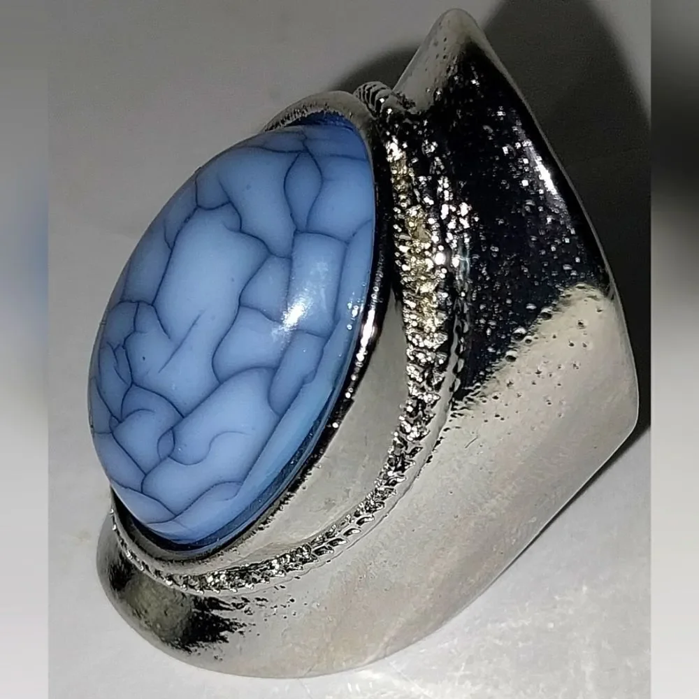 Unisex Bosnian Style Blue Stone Alloy Ring sz 7